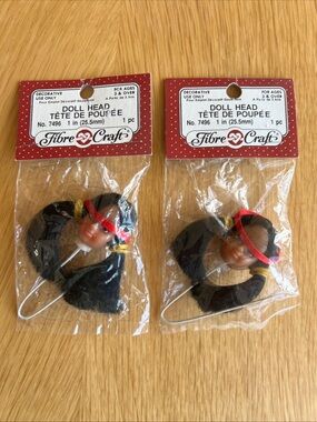 Fibre Craft Lot Of 2 Native American Brown Skin Girl 1” Doll Heads No 7496